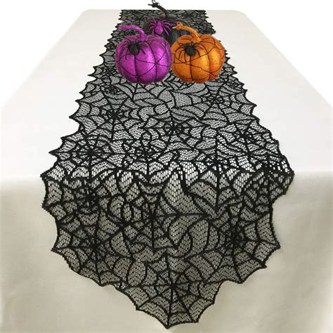 Halloween Table Runner Black Lace Spider Web Table Runner For Halloween Masquerade