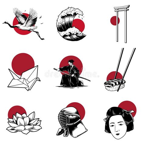 Grupo Da Ilustra O De Cole O Japonesa Tradicional Da Cultura Da Arte