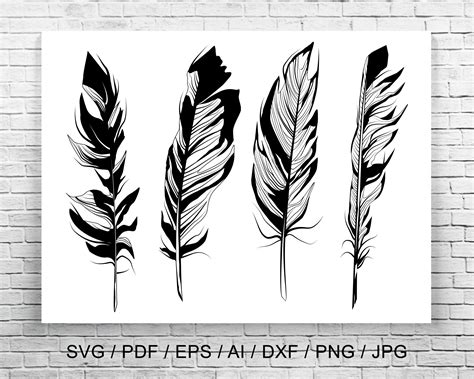 Feather Black Vector Set Cricut Svg Plume Svg Cutting File Etsy