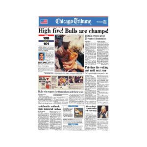 Chicago Bulls 1991 Championship Win "High Five!" Front Page Poster ...