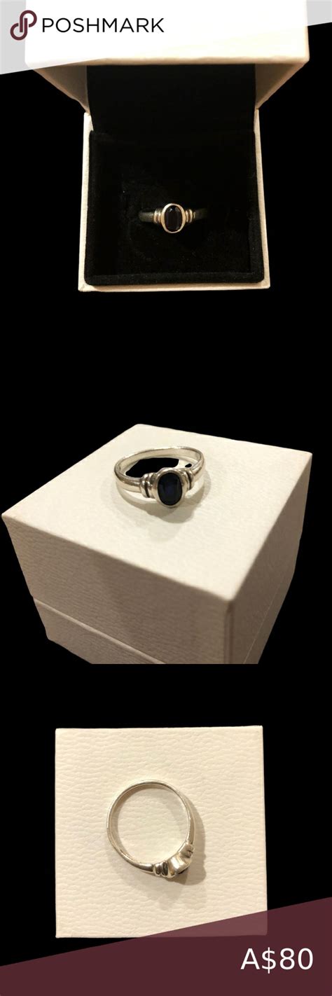 Blue Sapphire Stirling Silver Ring Bezel Rubbed In Setting