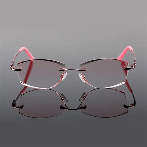 Luxury Rhinestone Reading Glasses Women Diamond Cutting Rimless Glasses High Clear Womens Pink