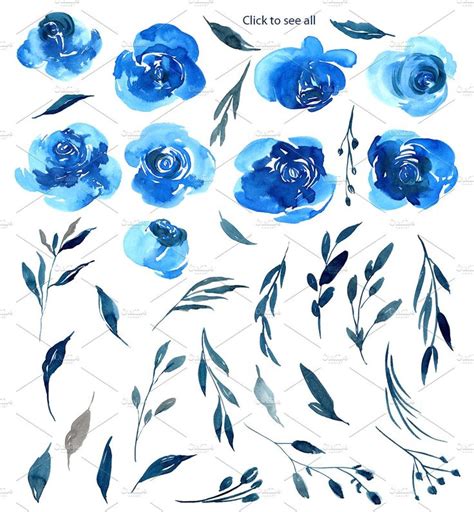 Watercolor Blue Roses Flowers Png By Graphicsdish