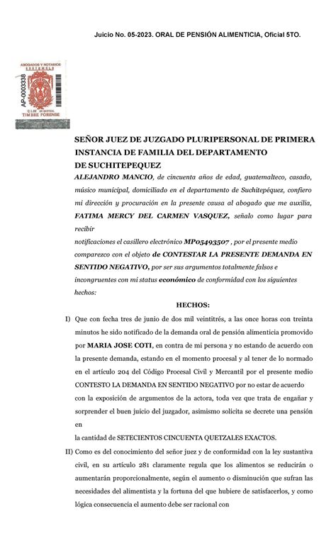 Contestacion De La Demanda En Sentido Negativo Ciencias Juridicas Y