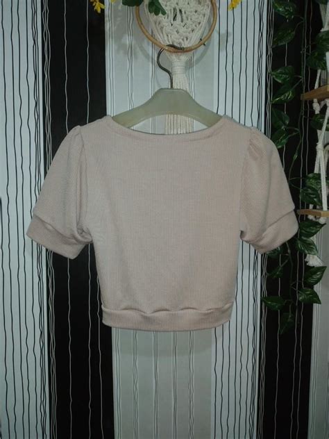 Korean Top Crop Top Nude Cream Color Cute Top Harga Nett Fesyen