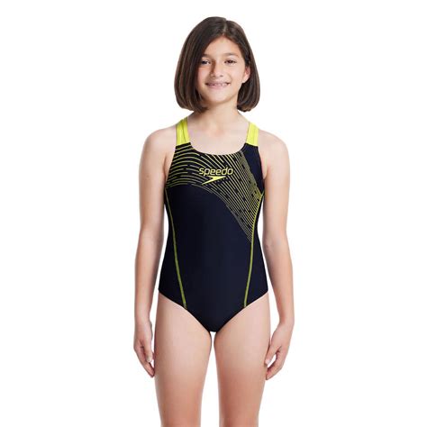 Speedo Girls Medley Logo Medalist One Piece Swimsuit Black Pink 12