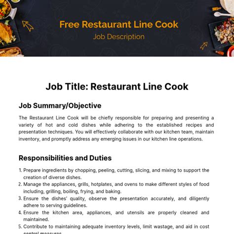 Free Restaurant Line Cook Job Description Template Edit Online