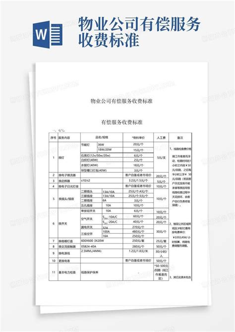 物业公司有偿服务收费标准word模板下载编号lgbmwnpd熊猫办公