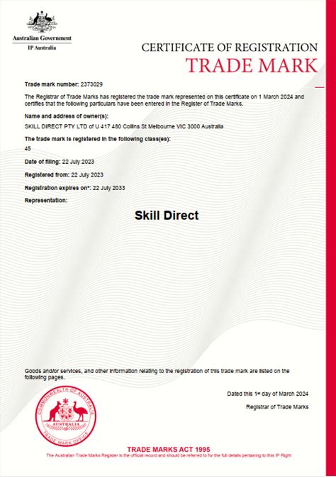 Trademark Registration Certificate Skill Direct