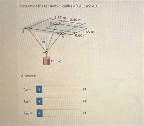 Solved Determine The Tensions In Cables Ab Ac And Ad Chegg