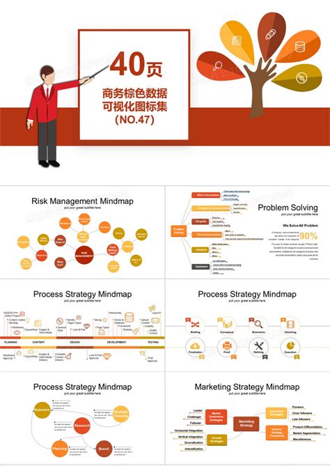 40页商务棕色数据可视化图表集ppt模板下载数据图客巴巴