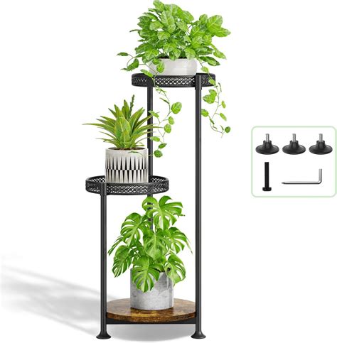 Amazon OUDUOPLANT Plant Stand Indoor Outdoor 3 Tier Black Metal