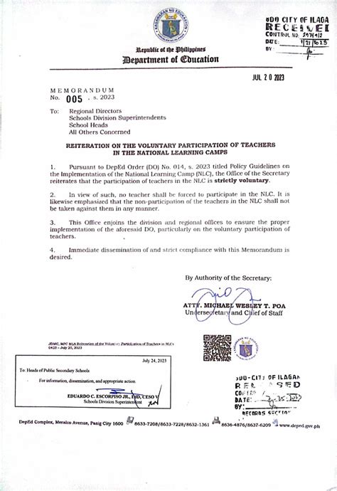 Memorandum No S Reiteration On The Voluntary Participation