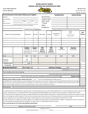 Fillable Online Awana Registration Form Xlsx Fax Email Print