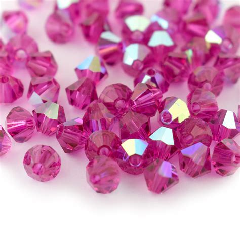 4mm Fuchsia AB Bicone Preciosa Crystal Bead The Bead Shop Nottingham Ltd