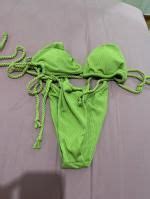 ZAFUL Multi Way Ribbed Backless Halter String Bikini Swimsuit In GREEN ONION ZAFUL