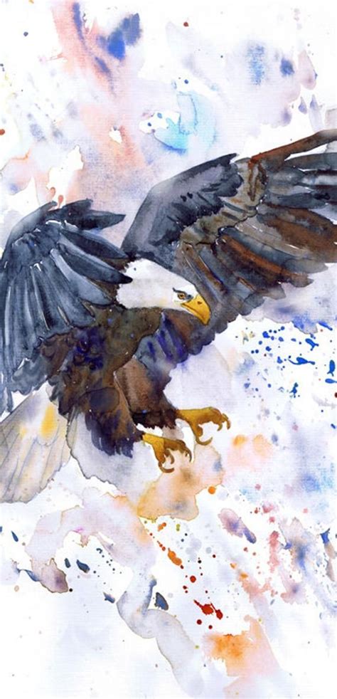 Bald Eagle Painting Watercolor American Eagle Art Work Bird Etsy