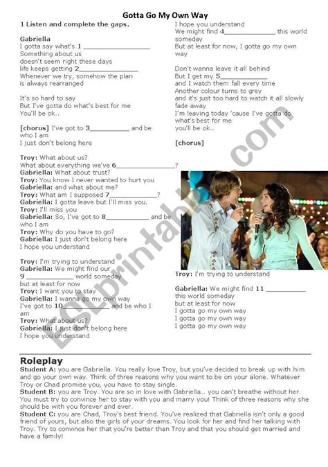 Gotta Go My Own Way - ESL worksheet by KatieFou