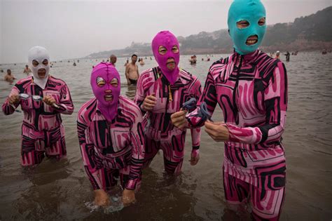 Facekini Wearing Chinese Stand Up For The Right To Bare Nothing The