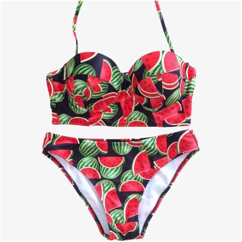 Hot Sales Pcs Womens Bikini Top Bottom Sexy Bikinis Set Halter Swimwear Watermelon Printing