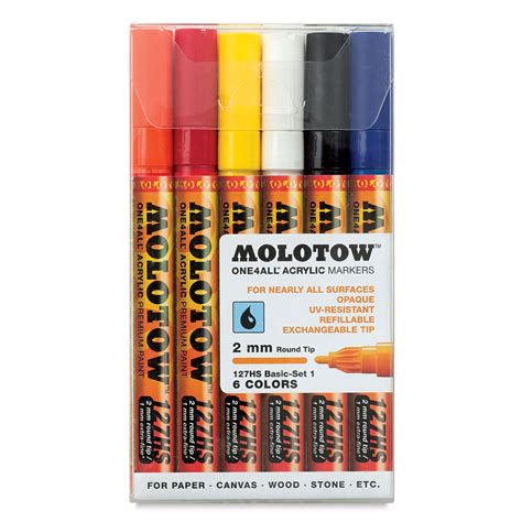 Molotow One4All Acrylic Markers Assorted Colors 2 Mm Set Of 6