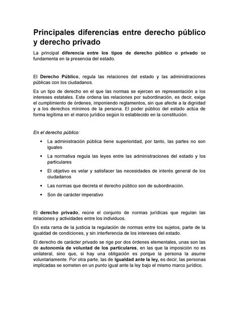 Principales Diferencias Entre Derecho Público Y Derecho Privado