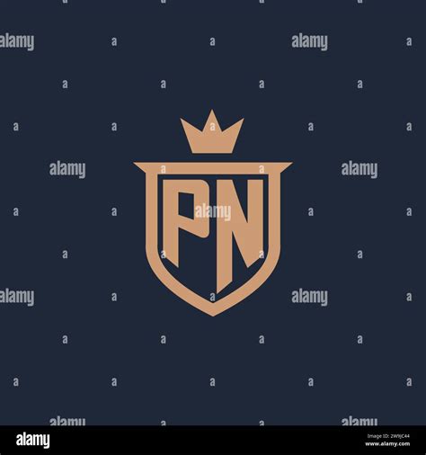 PN Monogram Initial Logo With Shield And Crown Style Design Ideas Stock