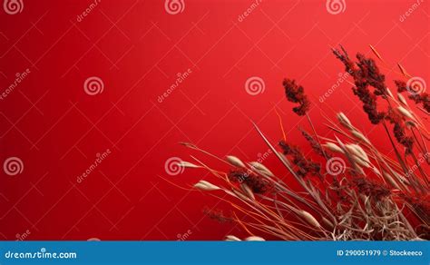 Minimalist Red Background With Decorative Dried Grasses Stock Illustration Illustration Of