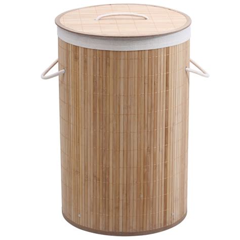 Sherwood Housewares Round Helix Folding Bamboo Laundry Hamper Temple