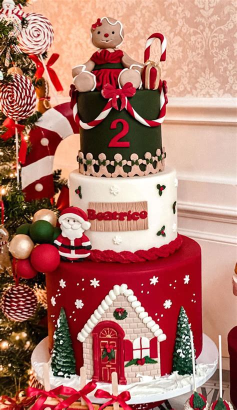 40 Frosty And Festive Christmas Cake Inspirations Red Festive Three Tiers