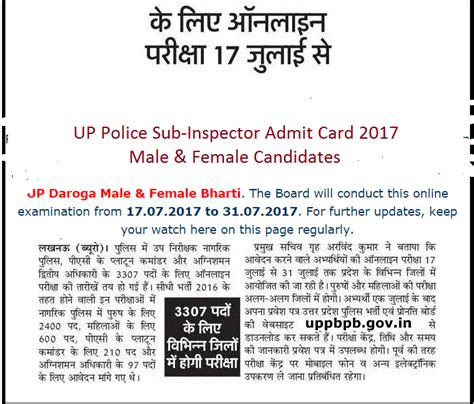 UP Police SI Admit Card 2022 UPPRPB Sub inspector Exam Date Call Letter ...