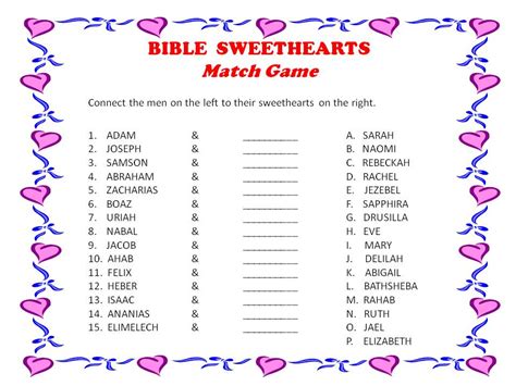 Bible Sweethearts Match Game Pinson Baptist Church