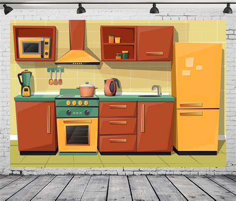 Amazon.com : CORFOTO 7x5ft Fabric Cartoon Kitchen Backdrop Modern ...