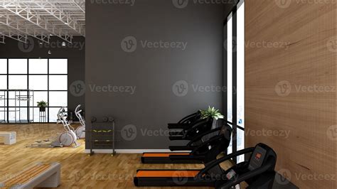 Modern gym interior design - modern minimalist concept in 3d render ...