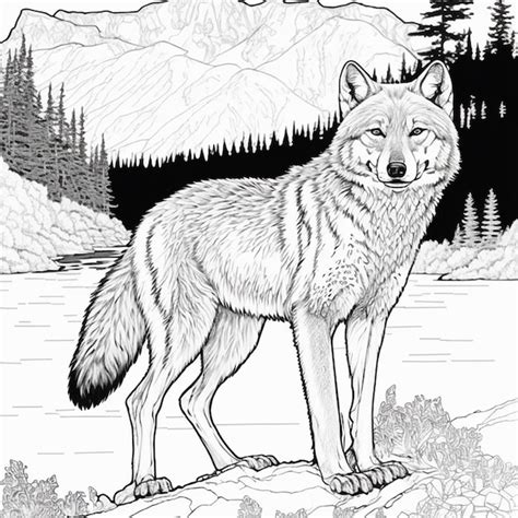 Desenho De Lobo Para Colorir Preto E Branco Para Livro De Colorir