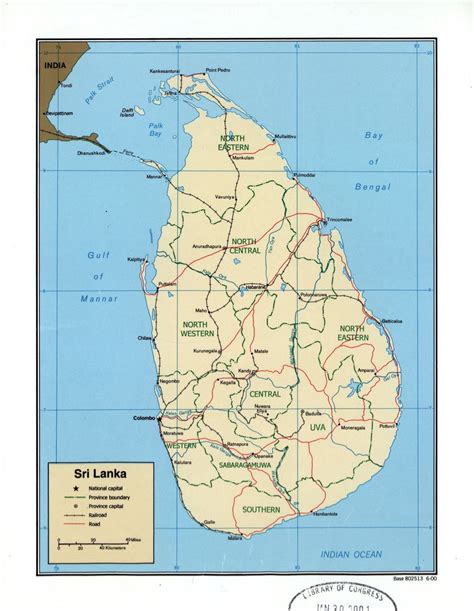 Large Detailed Political And Administrative Map Of Sri Lanka With Roads