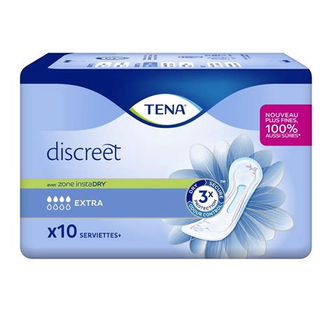 Serviettes hygiéniques discreet flux extra TENA le paquet de 10