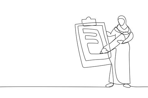 Single One Line Drawing Arab Businesswoman Holding Clipboard