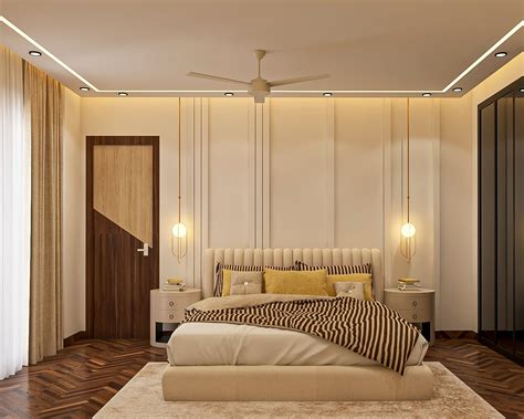 Spacious False Ceiling Design With Wooden Border Livspace