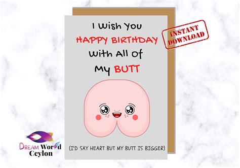 Happy Birthday Card Digital Download Card Butt Card Funny Etsy