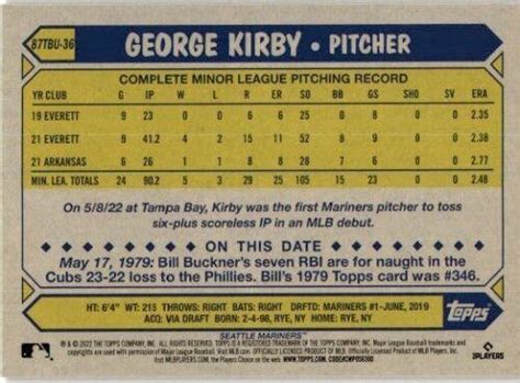 Topps Update Topps Baseball Tbu George Kirby