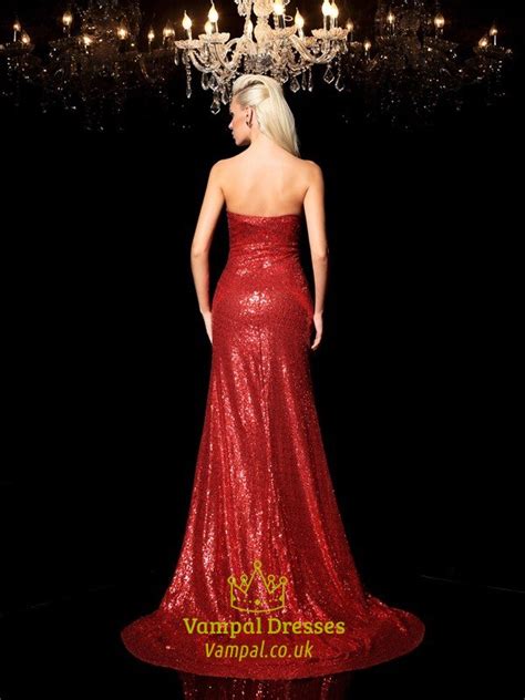 Burgundy Sequin Strapless Sweetheart Mermaid Floor Length Prom Dress