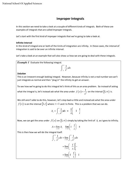 Solution Improper Integrals Notes And Solved Examples Studypool