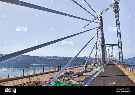 Asphalting Of One Traffic Lane At The Peljesac Bridge Stock Photo Alamy