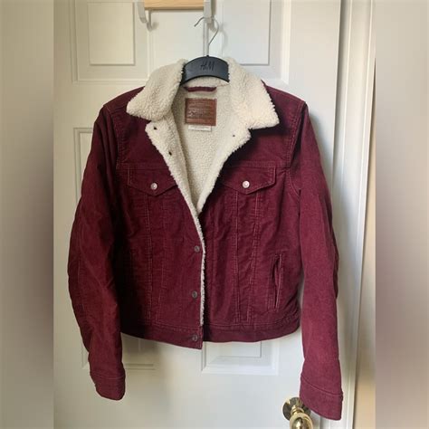 Levis Courderoy Sherpa Jacket In Burgundy Gem