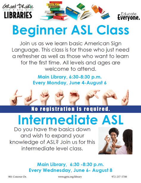 Summer Asl Classes At Grand Prairie Public Library Deaf Network