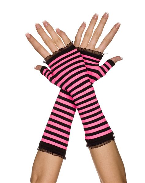 Striped Black And Hot Pink Arm Warmers Halloween Accessories Costume