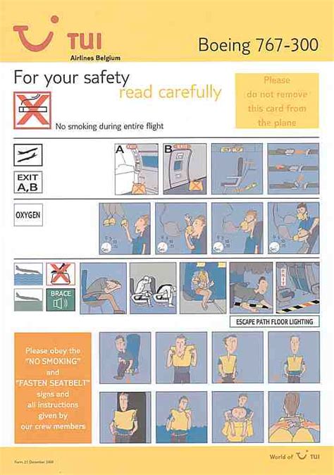 Airline Safety Card For Tui Airlines Belgium Boeing 767 300