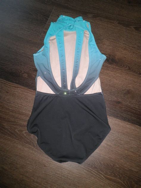 SA Preloved Solo Balera Teal Ombre Cut Out Leotard Size SA With Added