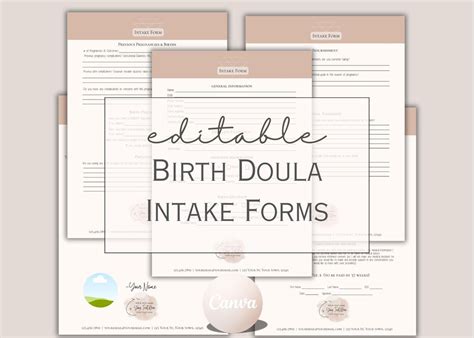 Birth Doula Editable Intake Form Template Printable Birthworker Welcome Packet Editable